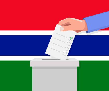 Gambiya seçim konsepti. El, oy sandığına ilan verdi.