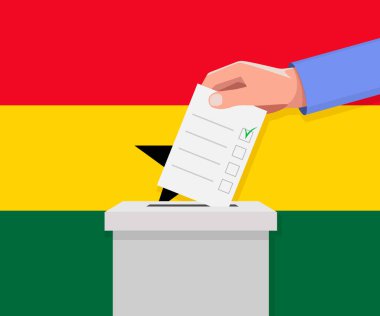 Gana seçim konsepti. El, oy sandığına ilan verdi.