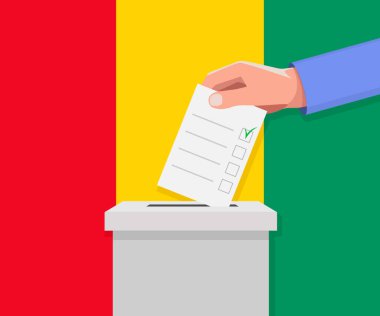 Gine seçim konsepti. El, oy sandığına ilan verdi.