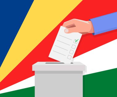 Seyşeller seçim konsepti. El, oy sandığına ilan verdi.