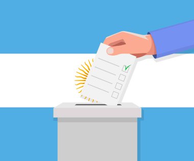 Arjantin seçim konsepti. El, oy sandığına ilan verdi.