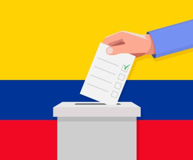 Kolombiya seçim konsepti. El, oy sandığına ilan verdi.
