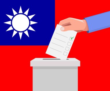Tayvan seçim konsepti. El, oy sandığına ilan verdi.