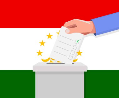 Tacikistan seçim konsepti. El, oy sandığına ilan verdi.