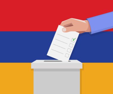 Ermenistan seçim konsepti. El, oy sandığına ilan verdi.