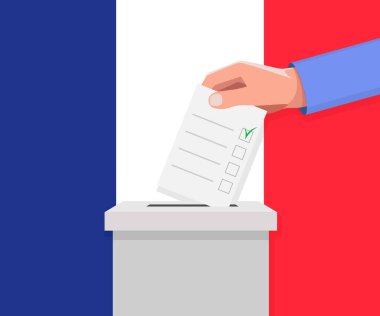 Fransa seçim konsepti. El, oy sandığına ilan verdi.