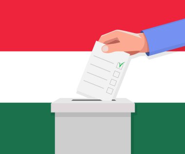 Macaristan seçim konsepti. El, oy sandığına ilan verdi.
