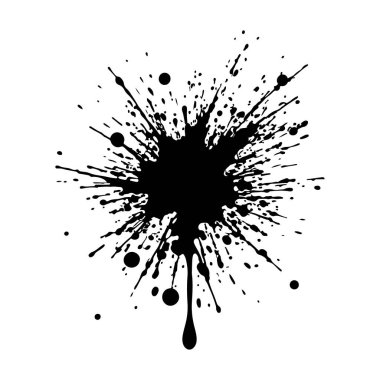 Kalın siyah mürekkep lekesi, yaratıcı ve grafik tasarımlar için ideal, beyaz bir arkaplanda izole edilmiş..
