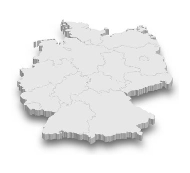 3d Germany white map with regions isolated on white background clipart