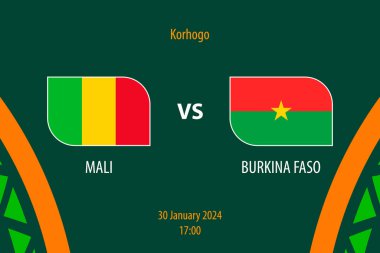 Mali, Burkina Faso 'ya karşı futbol afrika turnuvası 2023' ün skorbordu yayın şablonu.