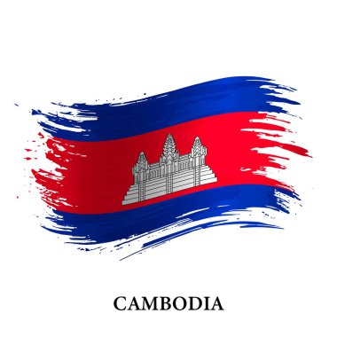 Kamboçya 'nın Grunge bayrağı, fırça darbesi vektör arka planı 