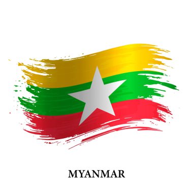 Myanmar 'ın Grunge bayrağı, fırça darbesi vektör arka planı 