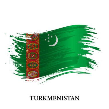 Türkmenistan 'ın Grunge bayrağı, fırça darbesi vektör arka planı 