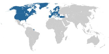 Kuzey Atlantik örgüt üyesi ülkeler dünya siyaset haritasında