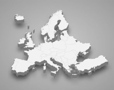 Sınır devletleriyle Avrupa 3d izometrik haritası