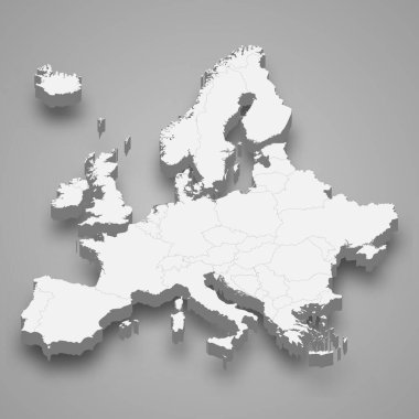 Sınır devletleriyle Avrupa 3d izometrik haritası