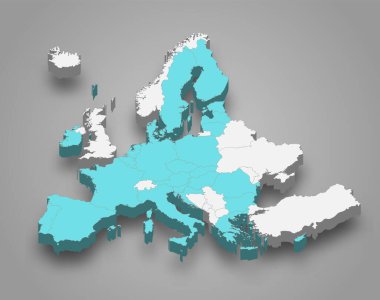 Avrupa Birliği 'nin Avrupa içindeki konumu 3d izometrik harita