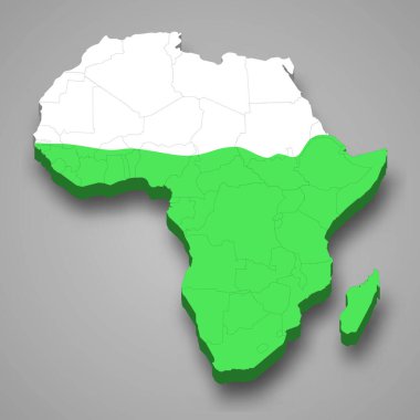 Afrika 'daki Sahraaltı konumu 3D izometrik harita