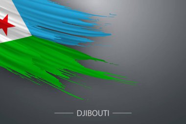 Cibuti 'nin 3D grunge fırça darbesi bayrağı, Şablon poster tasarımı