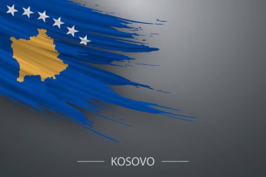 Kosova 'nın 3D grunge fırça darbesi bayrağı, şablon poster tasarımı