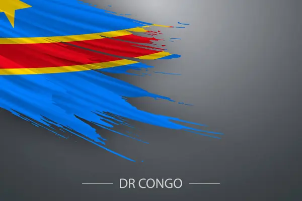 stock vector 3d grunge brush stroke flag of DR Congo, Template poster design