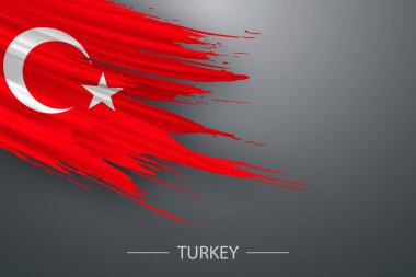 3d grunge brush stroke flag of Turkey, Template poster design clipart