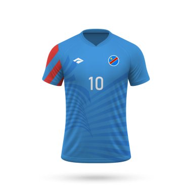 3D gerçekçi futbol forması DR Kongo milli takımı, futbol takımı 2024 için gömlek şablonu