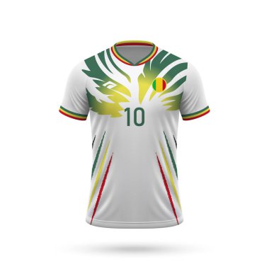 3D gerçekçi futbol forması Mali Milli Takımı, futbol takımı için gömlek şablonu 2024