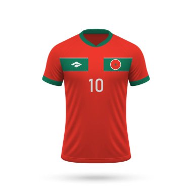 3D gerçekçi futbol forması Fas milli takımı, futbol takımı için gömlek şablonu 2024