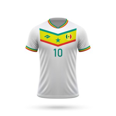 3D gerçekçi futbol forması Senegal Milli Takımı, futbol takımı 2024 için gömlek şablonu