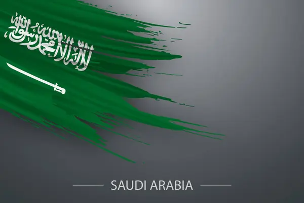 Grunge Brush Stroke Flag Arabia Saudita Plantilla Diseño Póster — Vector de stock