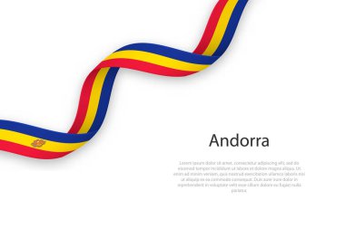 Andorra bayrağıyla kurdele sallıyor. Bağımsızlık Günü poster tasarımı için şablon