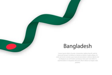 Bangladeş bayrağıyla kurdele sallıyor. Bağımsızlık Günü poster tasarımı için şablon