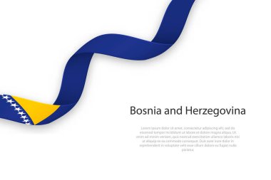 Bosna-Hersek bayrağıyla kurdele sallıyor. Bağımsızlık Günü poster tasarımı için şablon