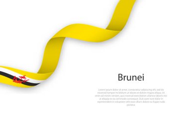 Brunei bayrağıyla kurdele sallıyor. Bağımsızlık Günü poster tasarımı için şablon