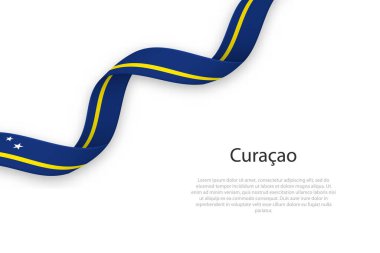 Curacao bayrağıyla kurdele sallıyor. Bağımsızlık Günü poster tasarımı için şablon