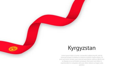 Kırgızistan bayrağıyla kurdele sallıyor. Bağımsızlık Günü poster tasarımı için şablon