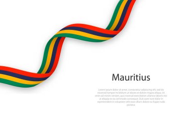 Mauritius bayrağıyla kurdele sallıyor. Bağımsızlık Günü poster tasarımı için şablon