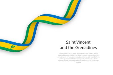 Saint Vincent ve Grenadines bayrağıyla kurdele sallıyor. Bağımsızlık Günü poster tasarımı için şablon