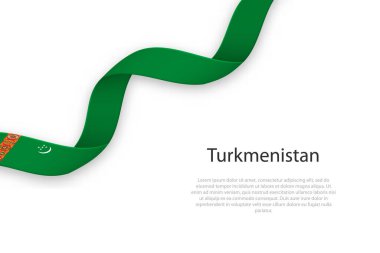 Türkmenistan bayrağıyla kurdele sallıyor. Bağımsızlık Günü poster tasarımı için şablon