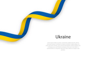 Ukrayna bayrağıyla kurdele sallıyor. Bağımsızlık Günü poster tasarımı için şablon