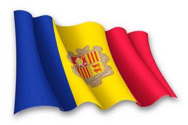 Andorra 'nın gerçekçi dalgalanan bayrağı beyaz arkaplanda izole edildi