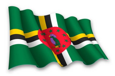 Dominica 'nın gerçekçi sallanan bayrağı beyaz arkaplanda izole edildi