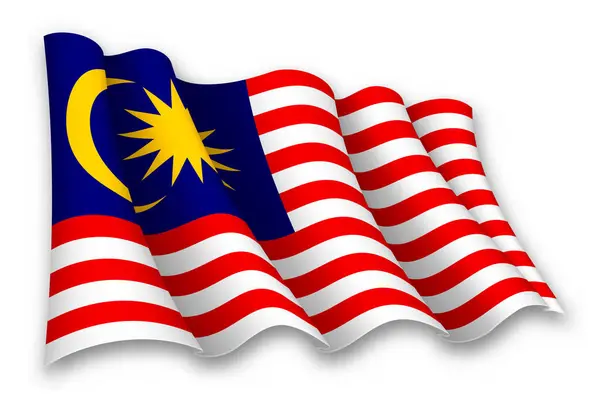 Realistic Waving Flag Malaysia Isolated White Background — Stock Vector