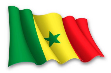 Senegal 'in gerçekçi bayrağı beyaz arkaplanda izole edildi