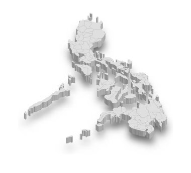 Beyaz zemin üzerinde izole edilmiş bölgeleri olan 3d Filipinler beyaz haritası