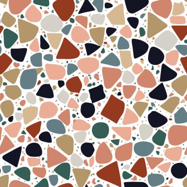 Çok renkli soyut şekilli terrazzo dikişsiz dokusunun sanatsal yorumu.