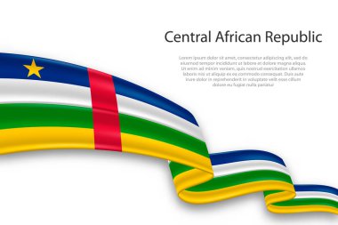 Orta Afrika Cumhuriyeti 'nin zarif, dalgalı soyut temsili bayrağı, beyaz bir arkaplanda yer tutucu metin ile birlikte akıyor.