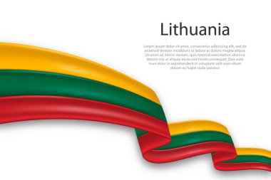 Litvanya 'nın zarif, dalgalı soyut temsil bayrağı, beyaz arka planda yer tutucu metin ile birlikte akıyor