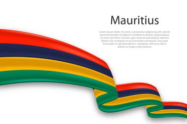 Mauritius 'un zarif, dalgalı soyut temsil bayrağı, beyaz arka planda yer tutucu metin ile birlikte akıyor.